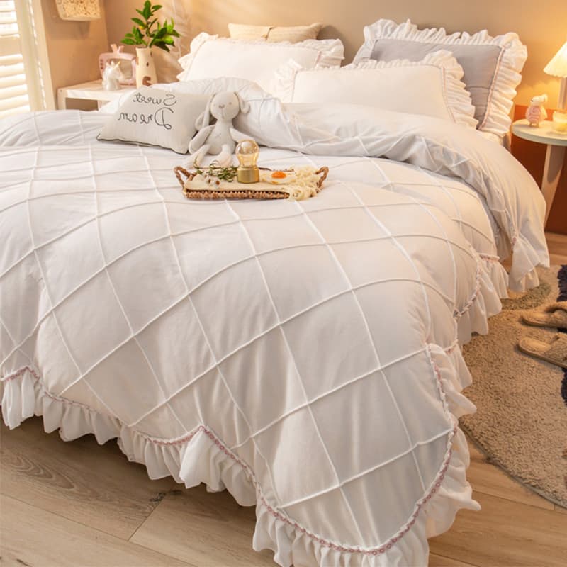 Inverno Coral velo branco conjunto de quatro peças estilo influenciador dupla face flanela colcha capa cristal velo camu