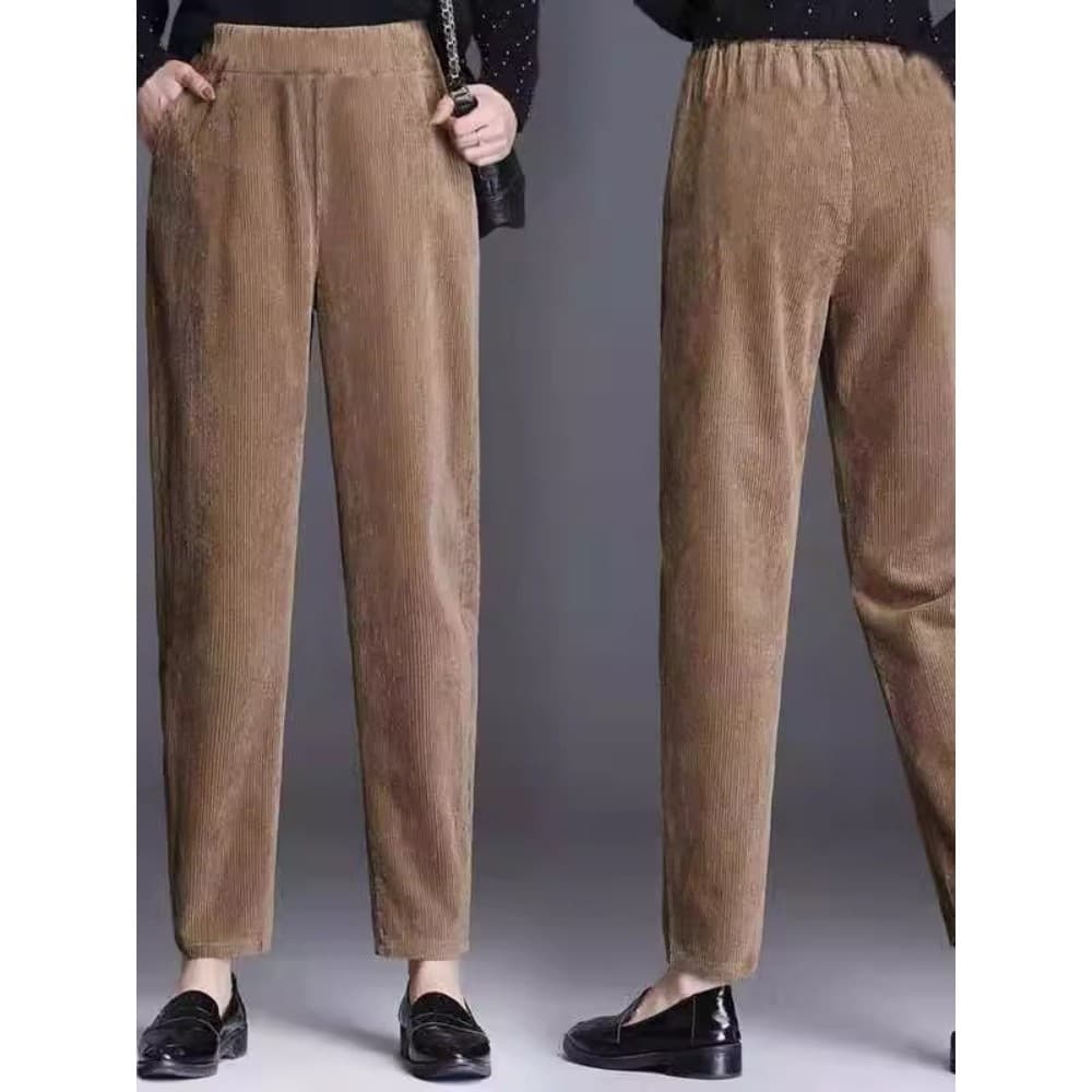 Calças de lã sem lã outono inverno calças femininas engrossado veludo calças casuais femininas soltas coreano