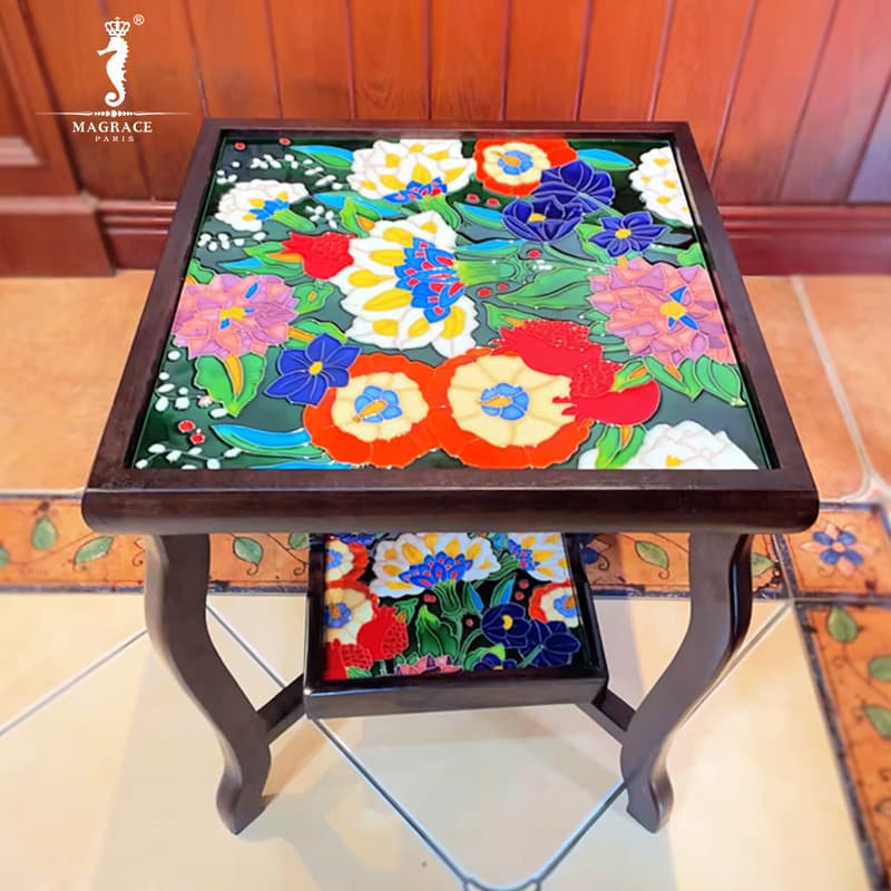 Novo chinês criativo europeu simples flores florescendo placa de porcelana pintura mesa dobrável conjunto casa sala esta