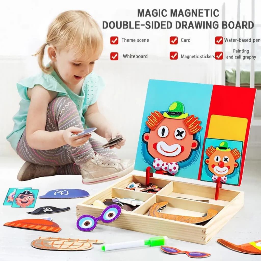 MagnetWoodenBox Quebra-cabeças magnéticos, brinquedos de madeira, quebra-cabeças 2 em 1, brinquedos educativos