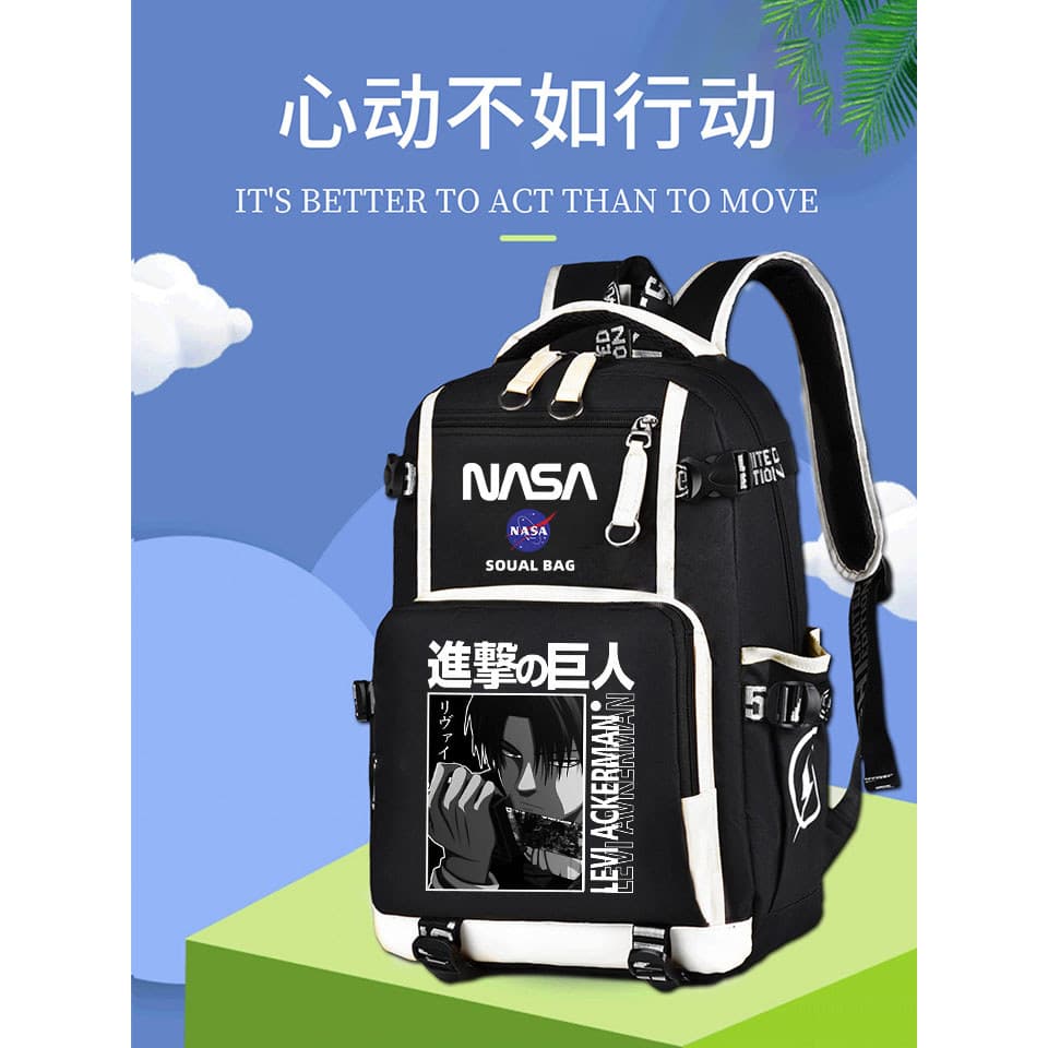 Ataque ao titã Anime Levi mochila mochila escola secundária estudantes universitários ao ar livre tendência da moda
