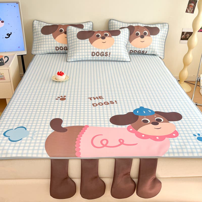 Feliz Dachshund verão gelo seda legal esteira conjunto de três peças máquina lavável crianças dos desenhos animados dobr