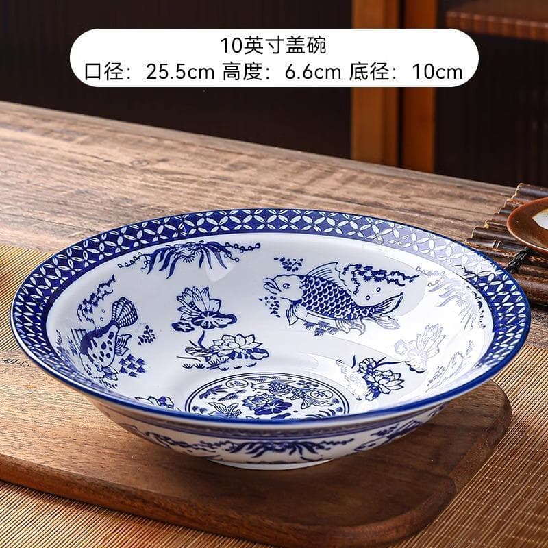 Tigela de porcelana azul e branca, talheres de cerâmica, tigela grande comercial, tigela de sopa, casa, chinês, retrô, r