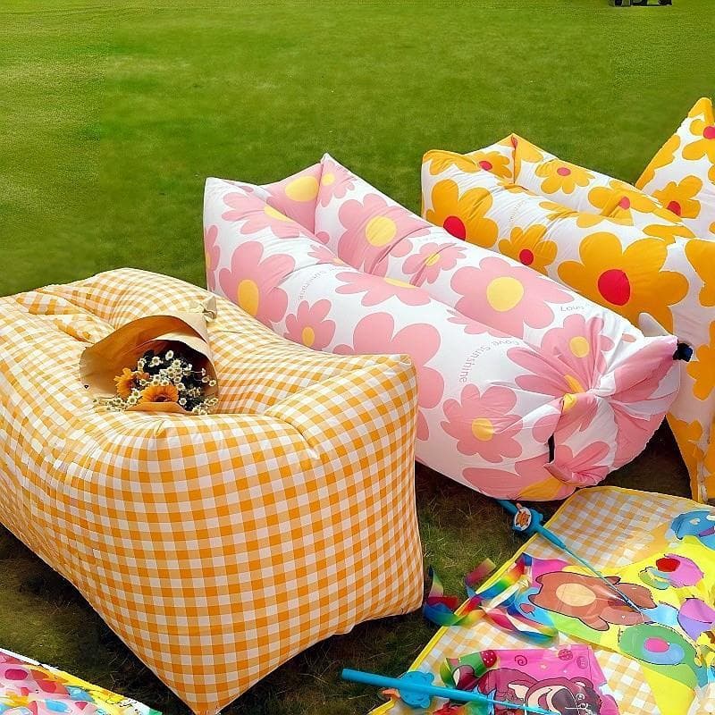 Sofá inflável preguiçoso influenciador piquenique cama de ar ao ar livre portátil dobrável reclinável único duplo som po