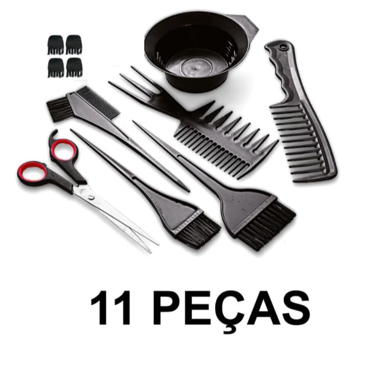 Kit Coloração Cabelo 11 Peças Pincel Tigela Pente Touca Mechas Tesoura Salão
