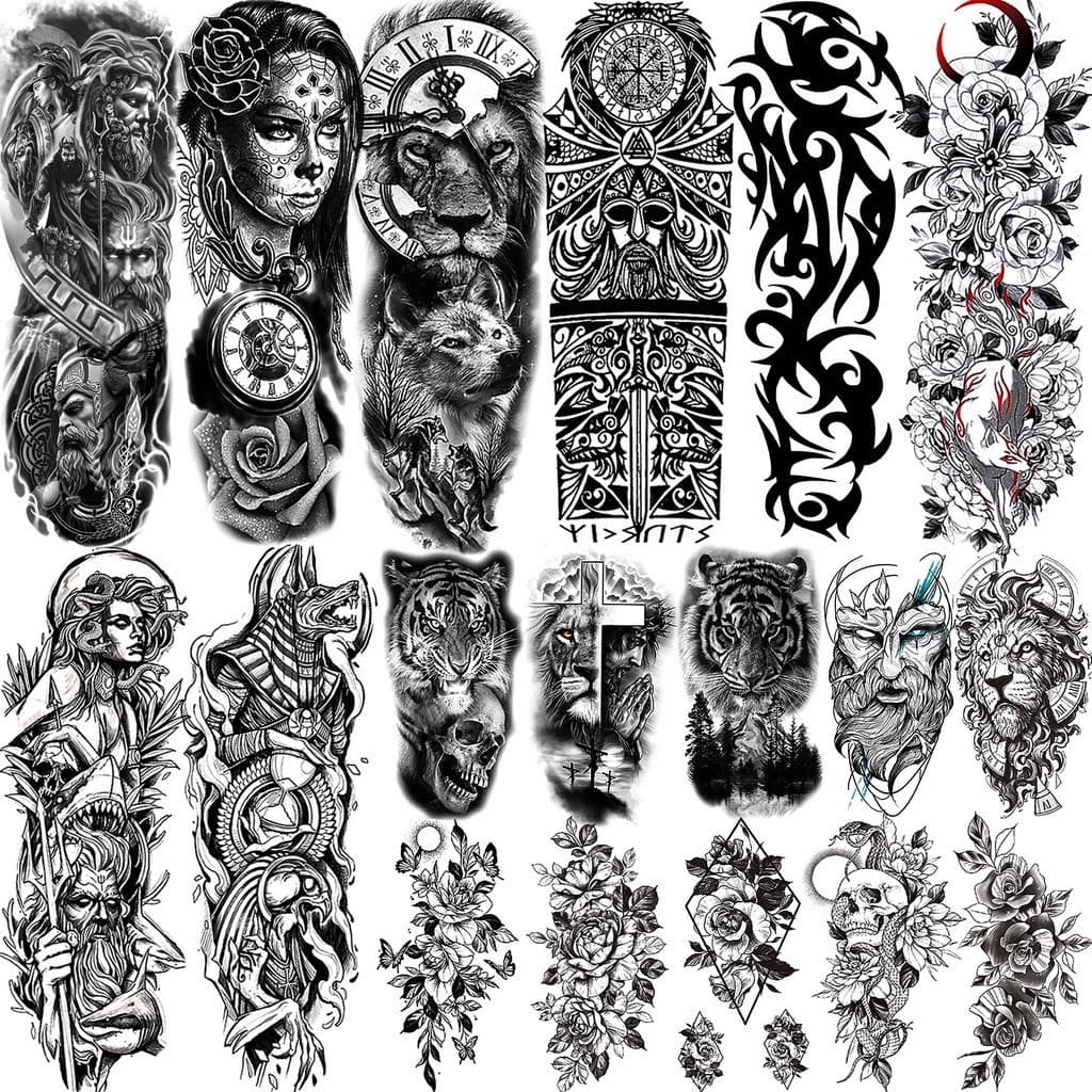 Adesivos de Tatuagem Temporária para Braço Inteiro Unissex K1NO W04Z