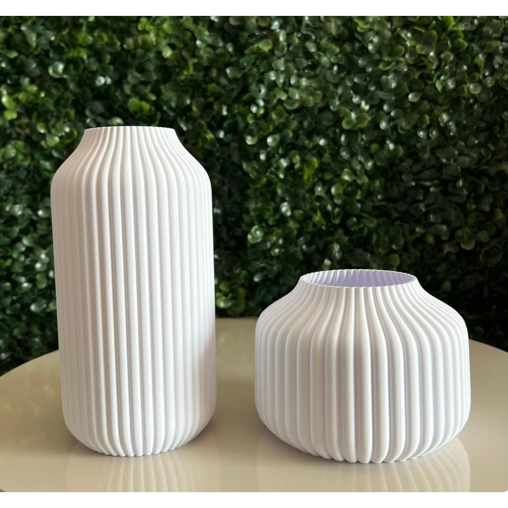 Kit Vasos Decorativos Canelados Modernos Minimalistas Estilo Escandinavo Sala e Quarto