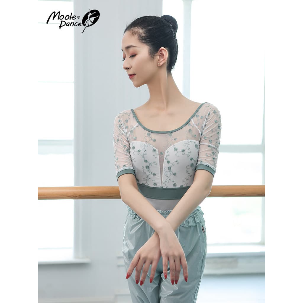 Pequeno jasmim bordado ginásio terno feminino adulto Ballet prática terno bodysuit terno de dança bodysuit