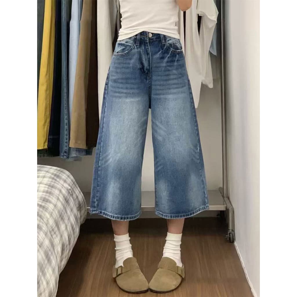 Americano Retro Super quente Denim calças cortadas mulheres verão 2026 novo estilo tamanho grande cintura alta solta mai