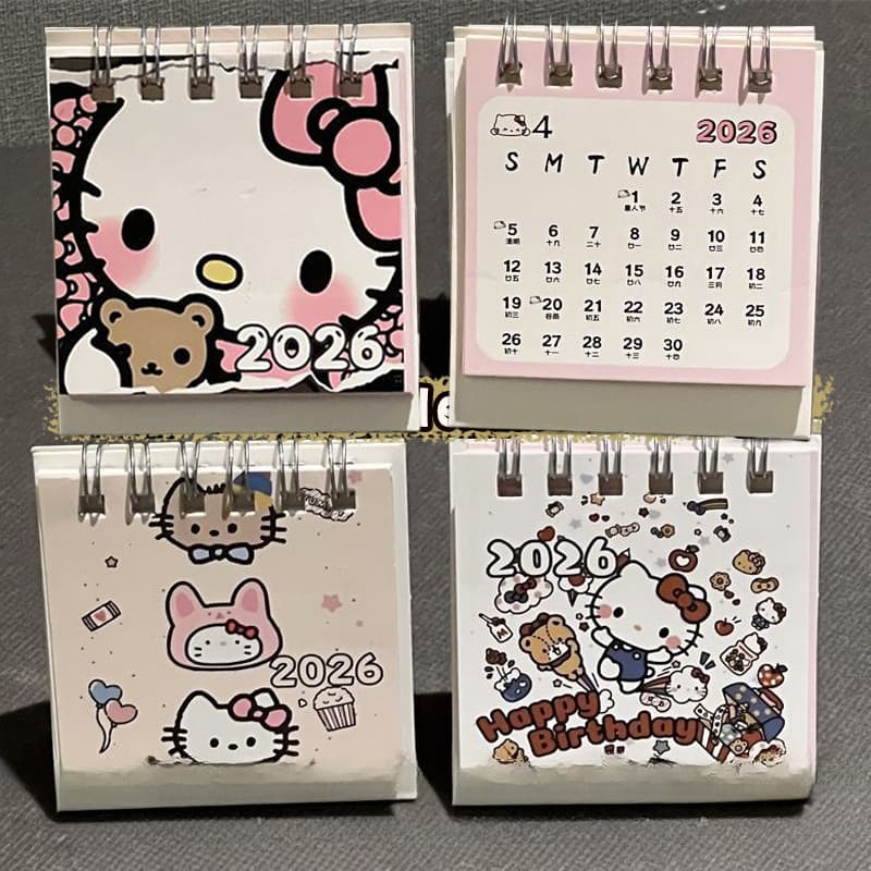 2026 Mini Calendário Hello Kitty Estudante Livro Planejador Enfeites De Mesa Decoração De Casa