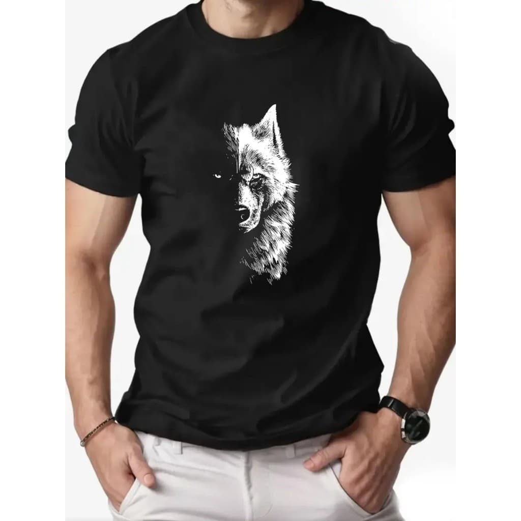 Camiseta Masculina Estampada Lobo Minimalista Novidade Camisa 100% Algodão Estilosa