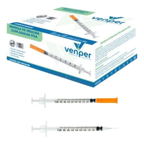 Seringa Insulina 1ml Agulha Fixa Ultrafina 0,25mmx6mm 1 Ml
