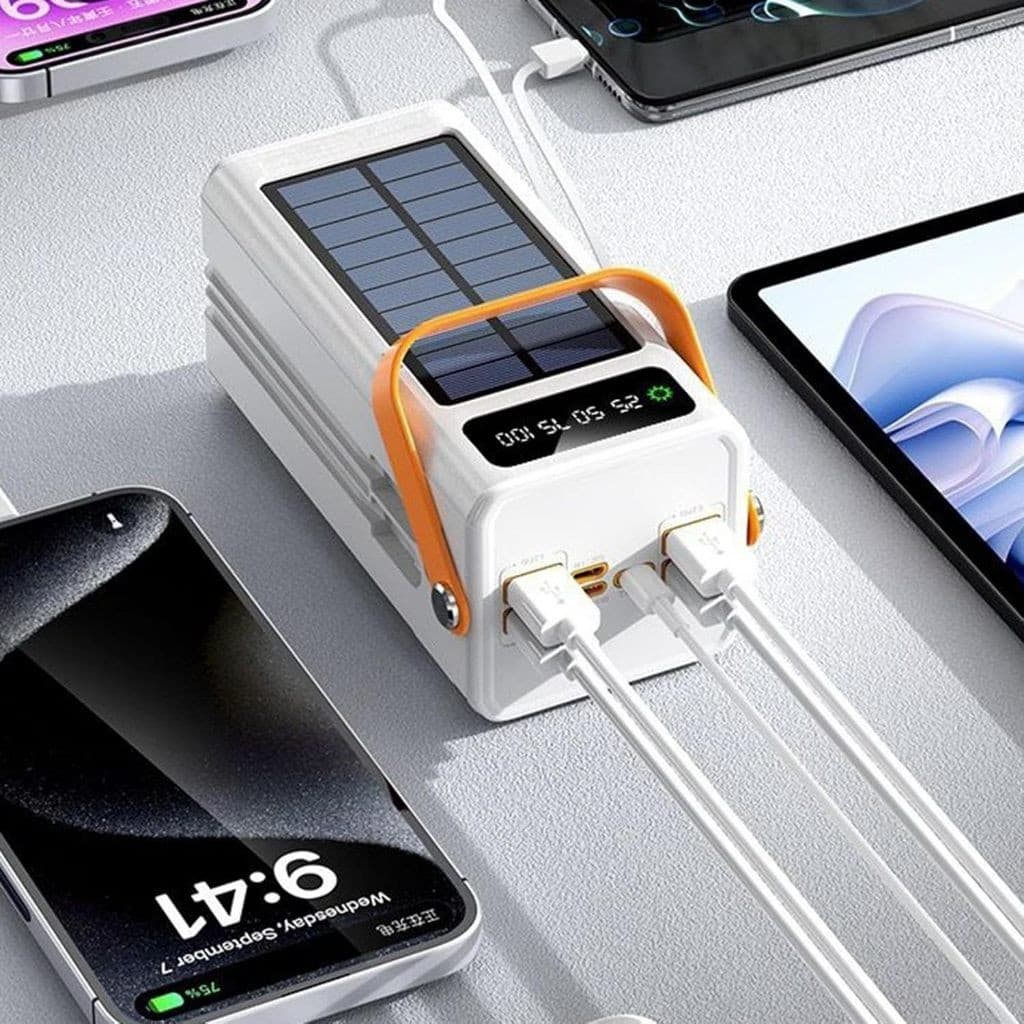 Power Bank Solar 50000mAh 2 em 1 – Com Cabo Incluso para Carregamento Prático