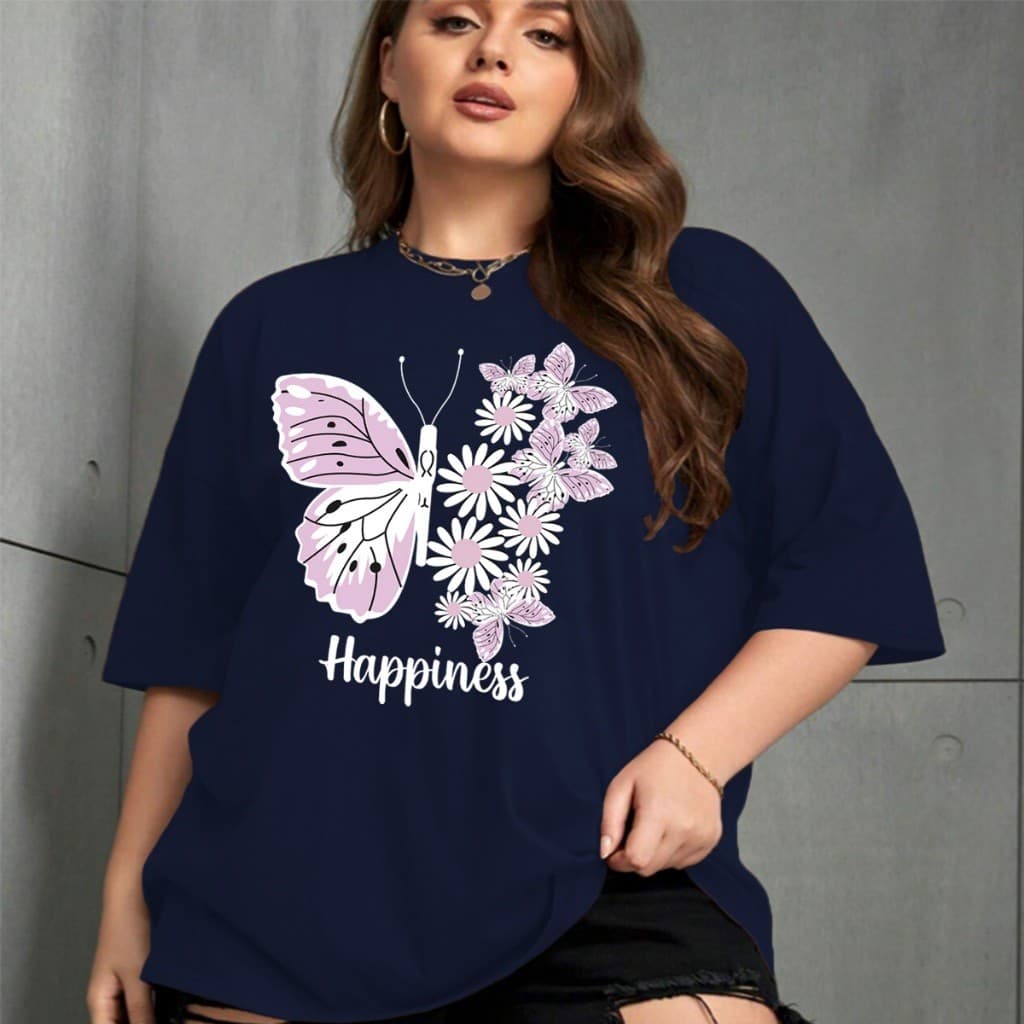 Camiseta Happines Flowers Butterflies Lançamento Primavera Verão 100% Algodão Envio Imediato