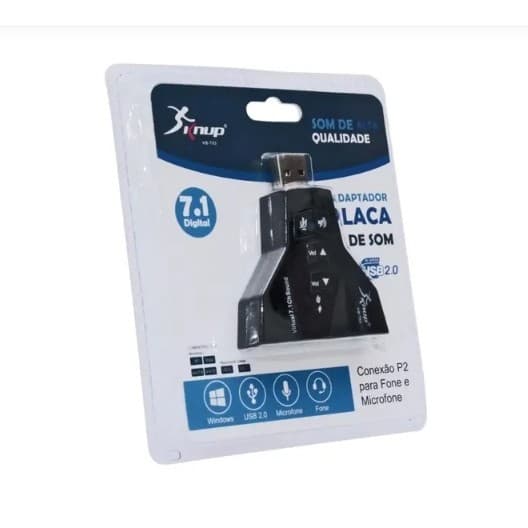 ADAPTADOR PLACA DE SOM USB 7.1 - 4 SAÍDAS P2 (HB-T65) KNUP