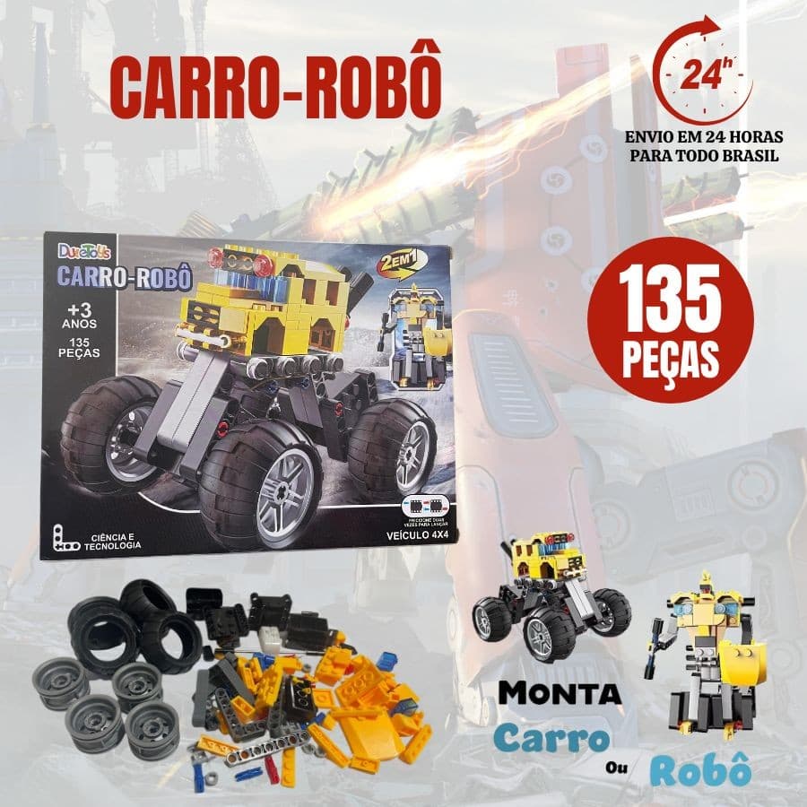 Carrinho Robô Bloco De Montar - Monta Robô ou Carrinho 2 em 1 DuteToys DTY0878