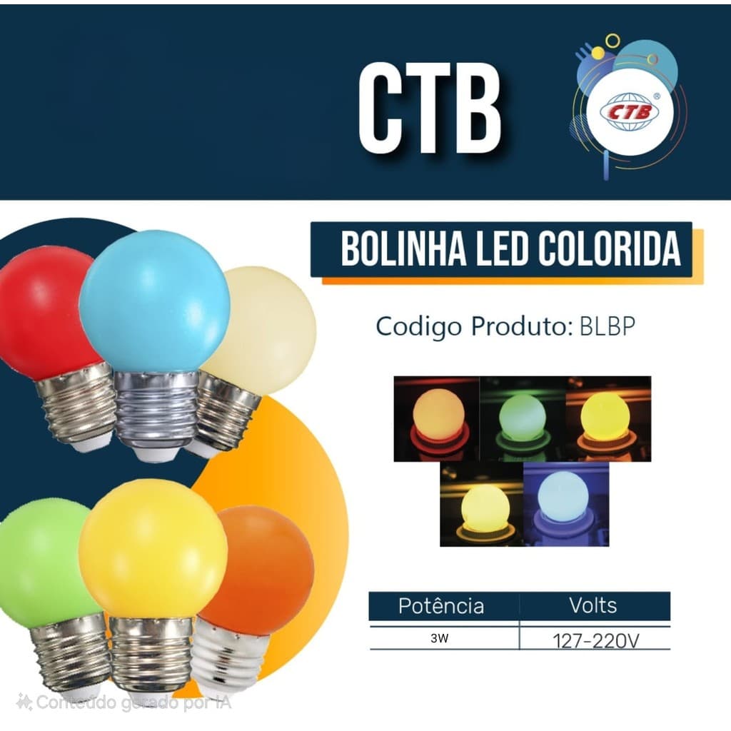 Lâmpada LED Bolinha 3W Bivolt Colorida CTB E27 - Decoração e Festas