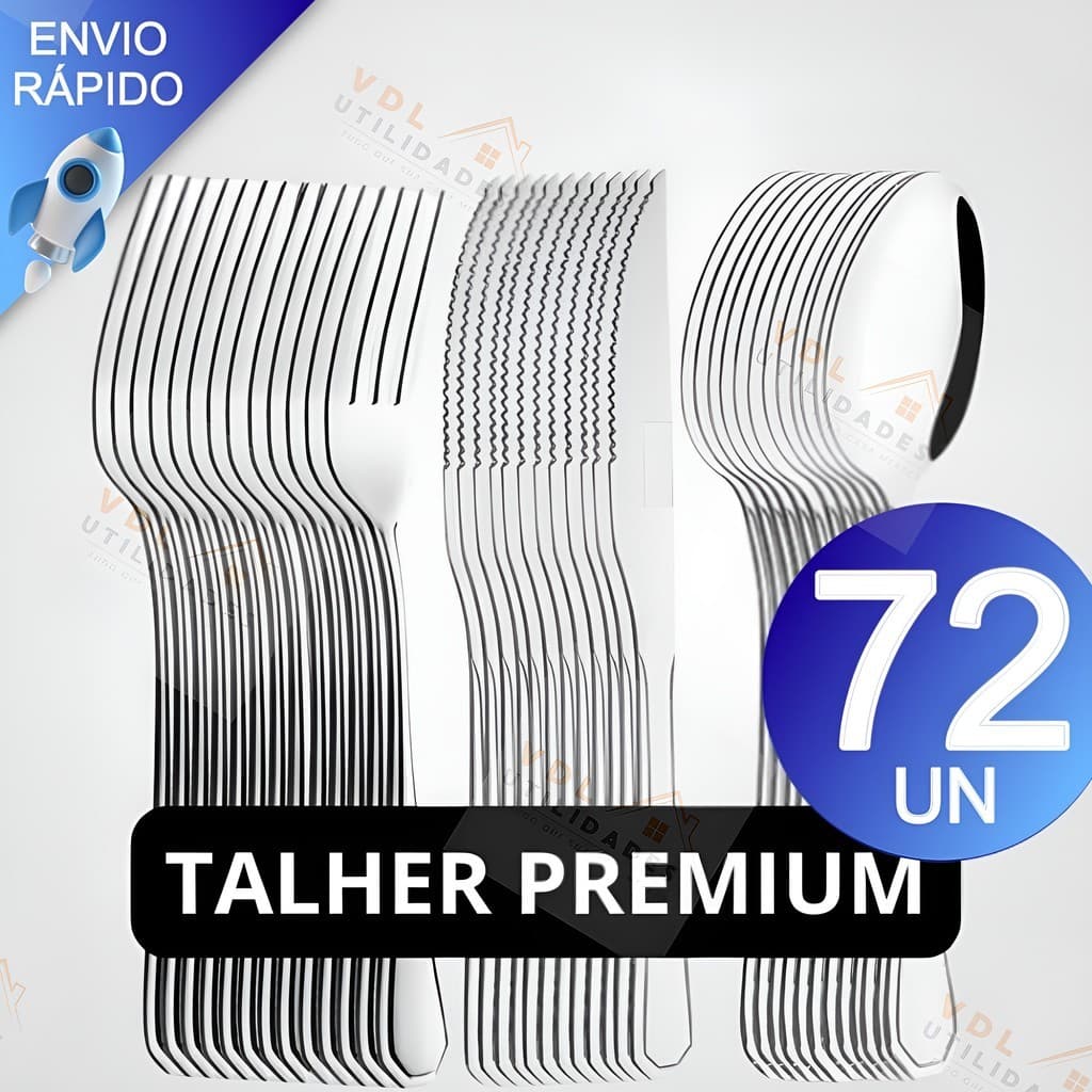 Jogo de Talheres 72 peças Aço Inox 24 Facas 24 Garfos de Mesa 24 Colheres