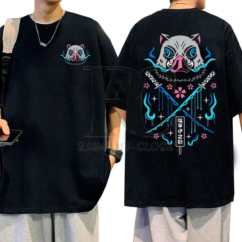 Camiseta Básica Anime Demon Slayer Inosuke Camisa 100% Algodão Streetwear Temos Plus Size Lançamento - Envio Rápido
