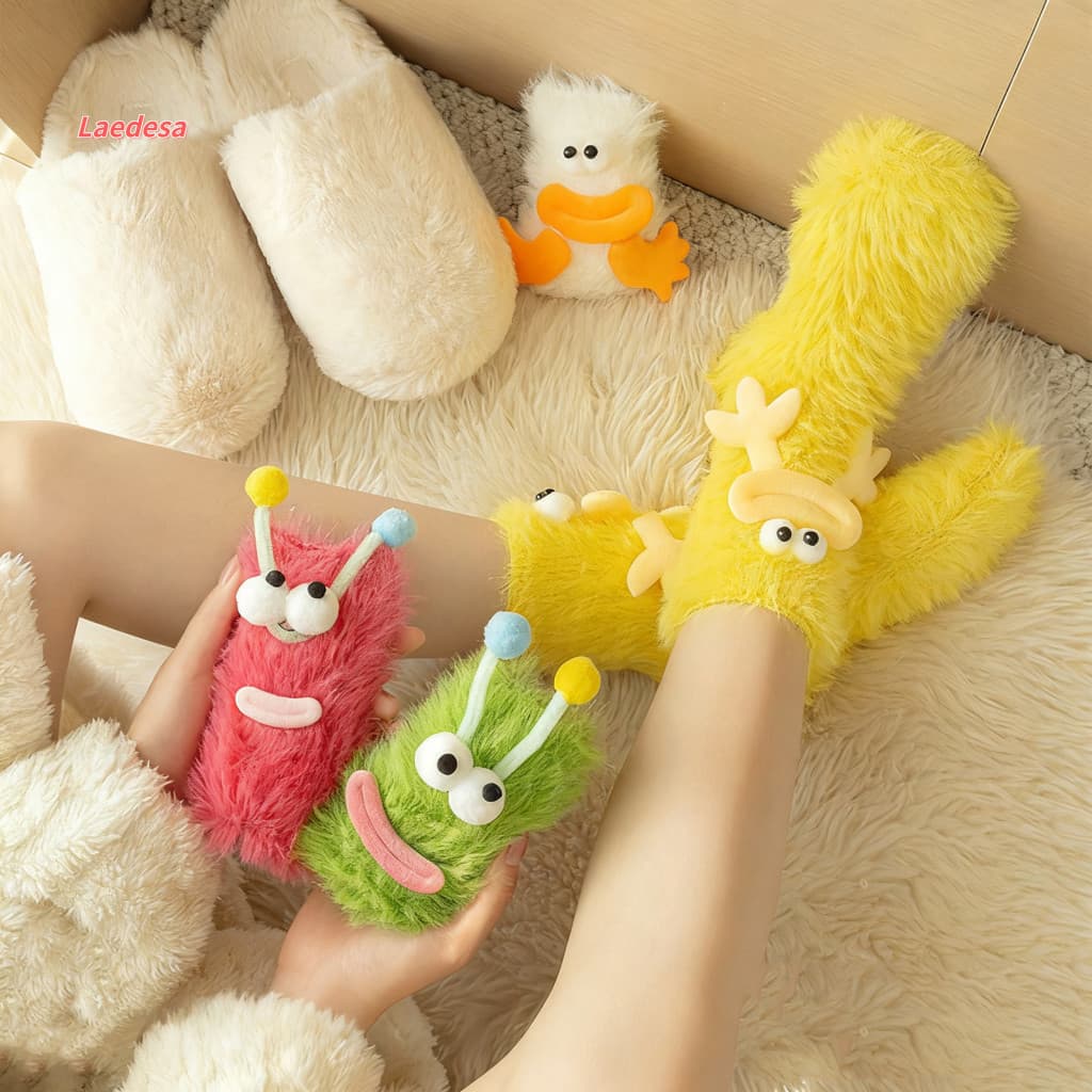 Cozy Indoor Socks Thick Plush Cartoon Fuzzy for Couples Warm Winter for Men and Women Cute Home Wear