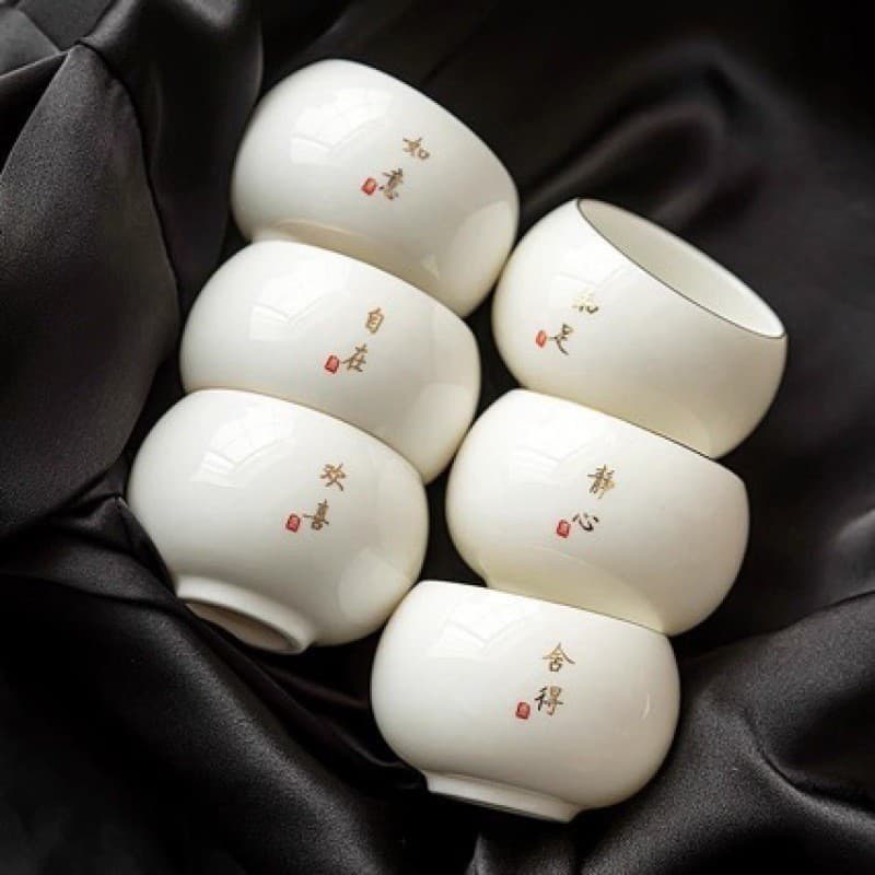 Conjunto De Xícara De Chá Chinês , Gordura De Ovelha , Jade , Porcelana Branca , Traçado , Ouro , Presente De Cerâmica D