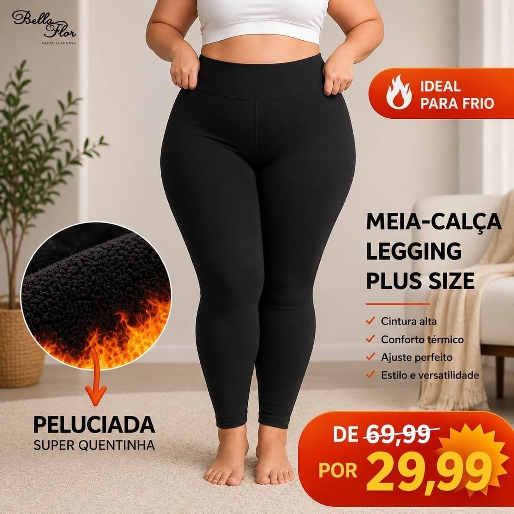 Meia-Calça Térmica PLUS SIZE Peluciada Cintura Alta Modeladora Inverno Confortavel
