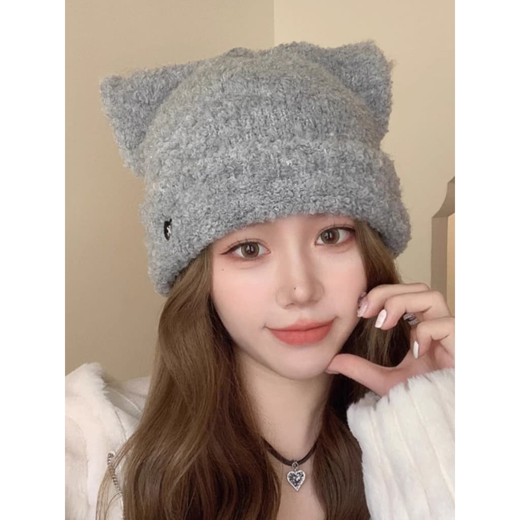 W inverno novo estilo chapéu bonito orelhas de gato malha chapéu de lã feminino estilo coreano moda pelúcia proteção de