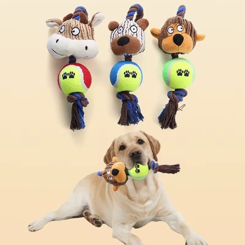 Brinquedo Puxador Modedor Com Corda Algodão Com Bola De Tênis De Veludo Para pets Cães Cachorros