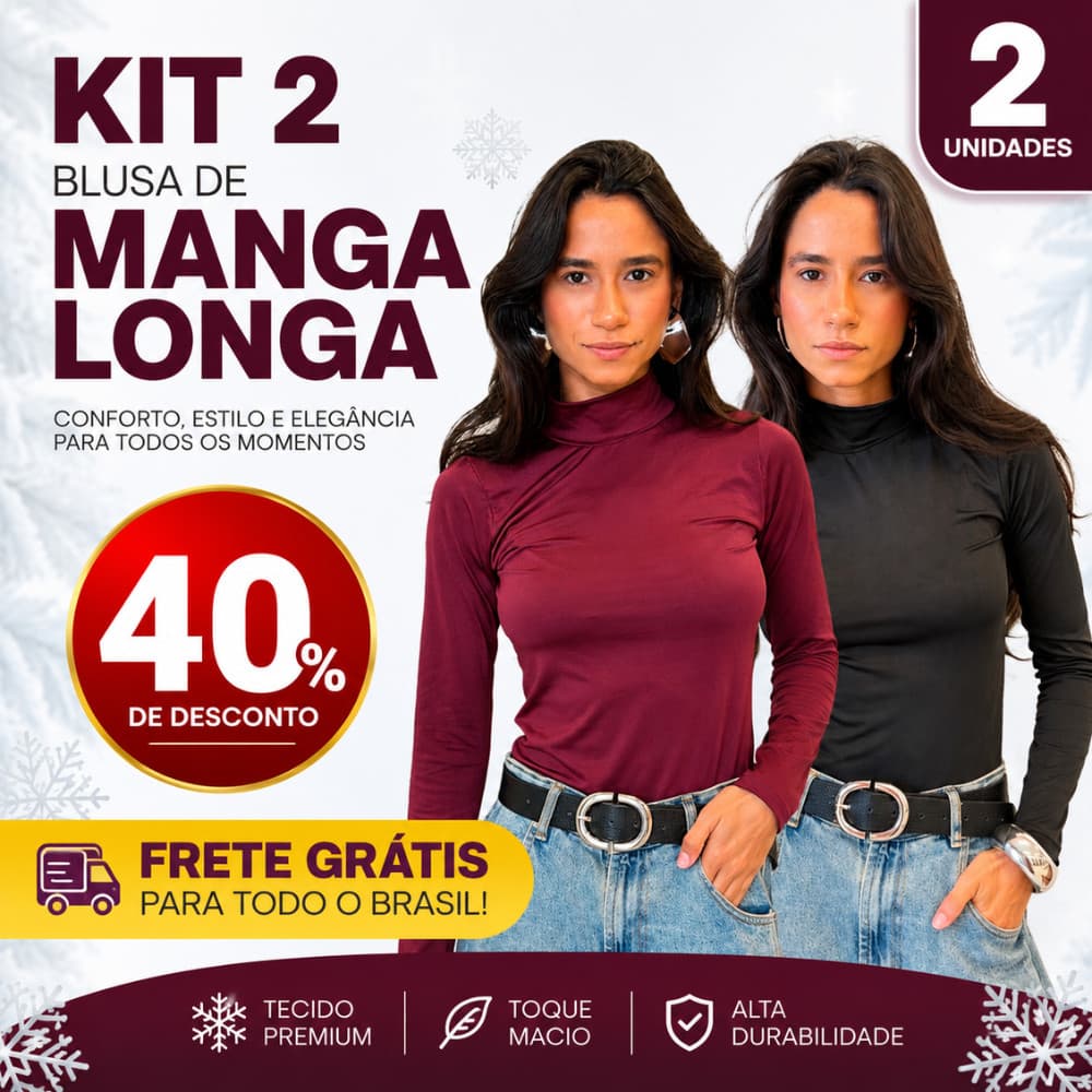 Kit 2 Blusa Feminina Estilosa Manga Longa Elegante Camisa De Frio Gola Alta Confortável Básico Liso Segunda Pele