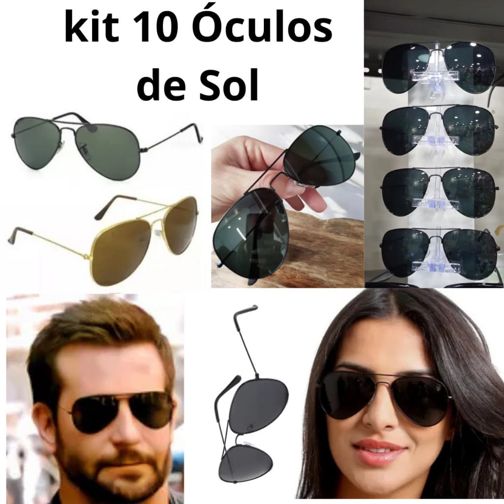 kit 10 Óculos De Sol Aviador Unissex Clássico