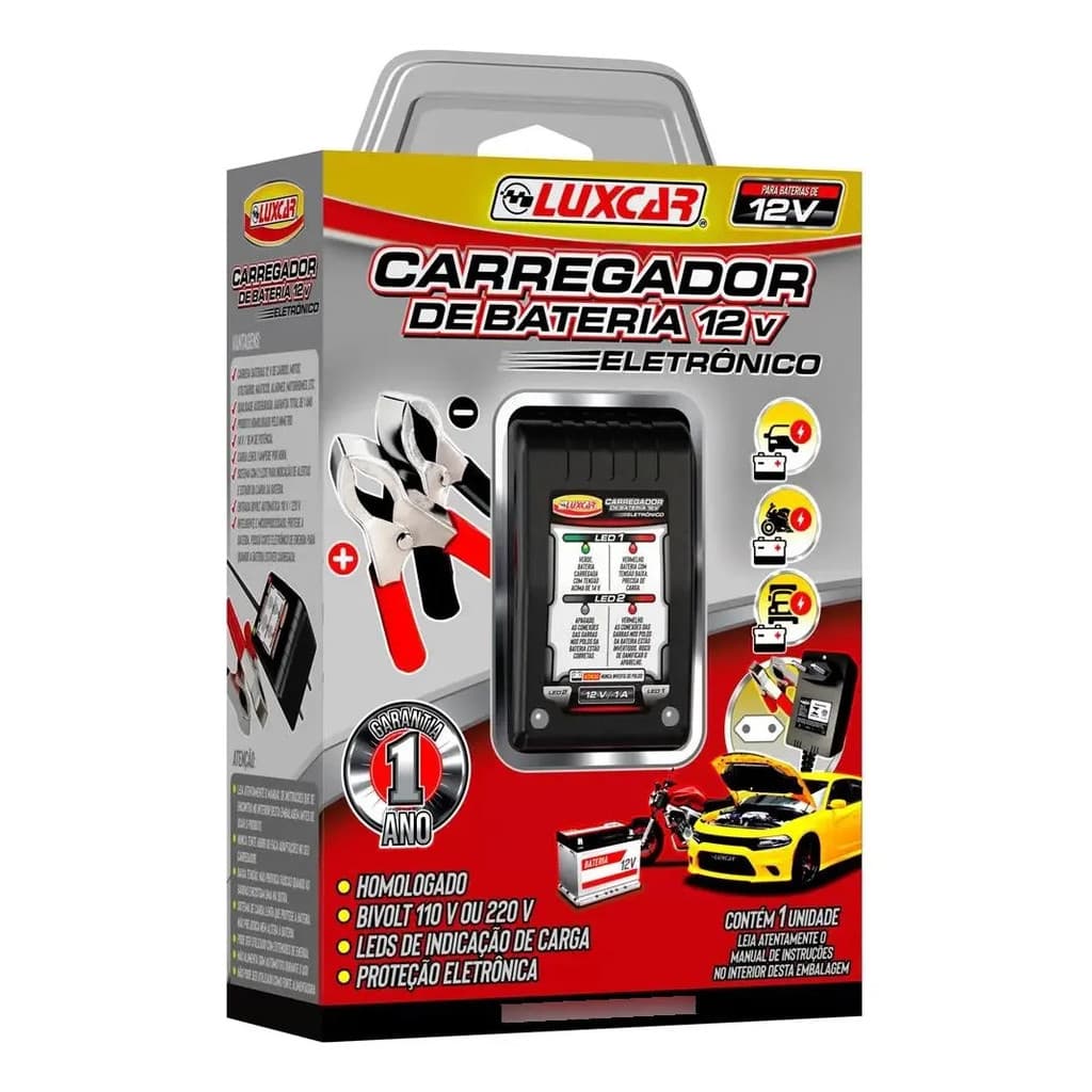 Carregador De Bateria Portátil Luxcar 12v Para Carro E Moto