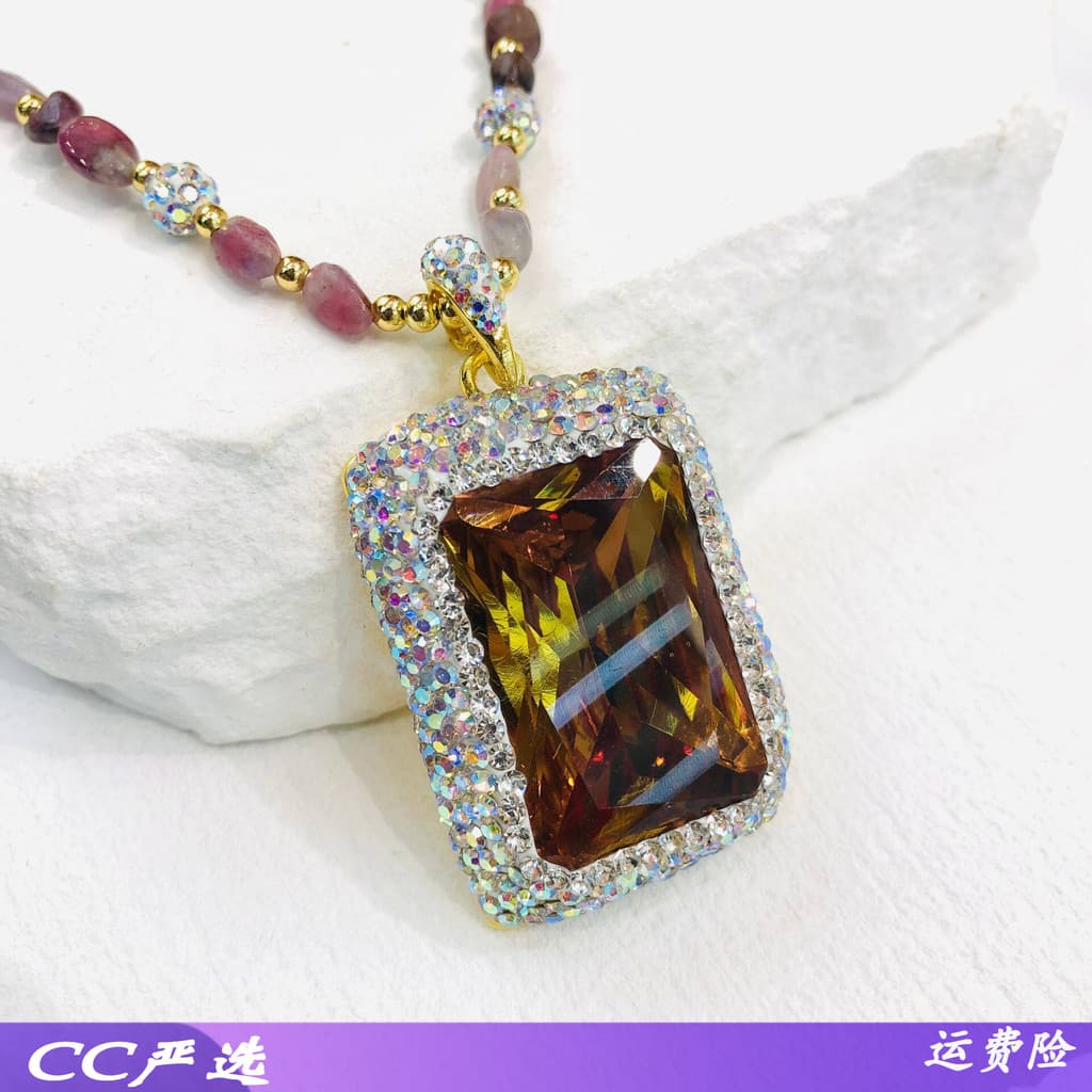 Quadrado turquesa sultão pedra fotocromática conjunto colorido checo diamante incrustado colar europeu americano moda jó