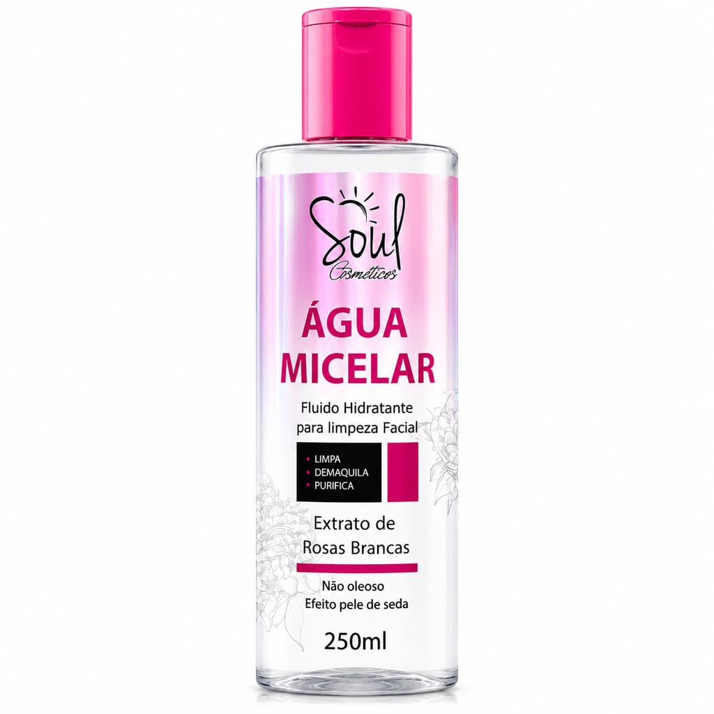 Água Micelar Soul Cosméticos Rosas Brancas 250ml | Limpa, Demaquila, Purifica e Hidrata a Pele
