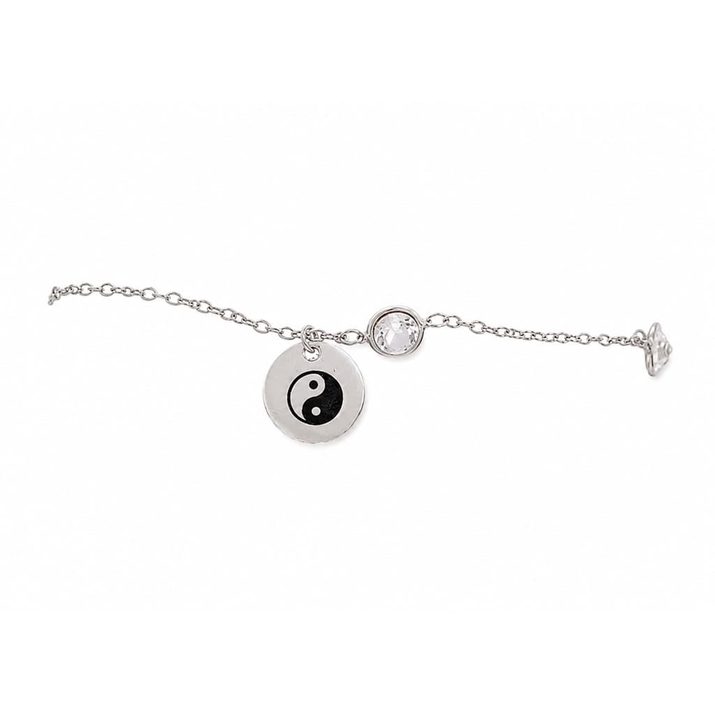 PULSEIRA 18CM AMULETO YIN YANG COM PONTOS DE LUZ - Prata Banhado a Ródio