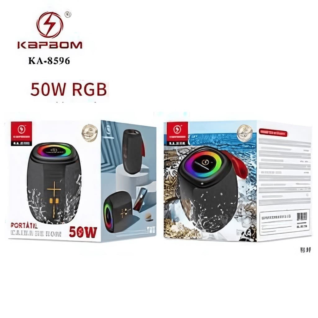 Caixa de Som Portátil Bluetooth 50W - KAPBOM KA-8596 com Luz RGB e TWS  potente som alto e limpo presente de natal promo