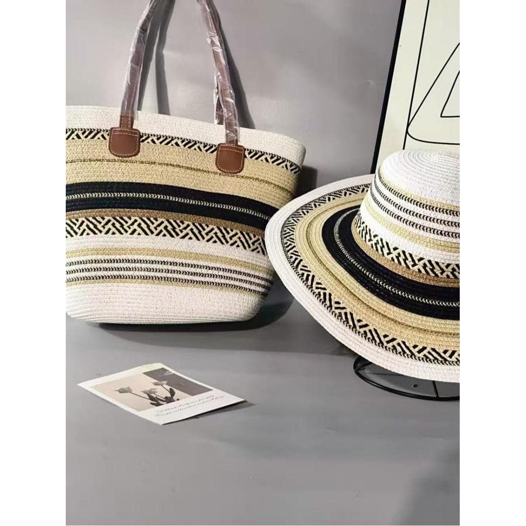 Boêmio estilo étnico férias chapéu de palha feminino verão viagem plana superior bolsa de ombro viagem doce influenciado