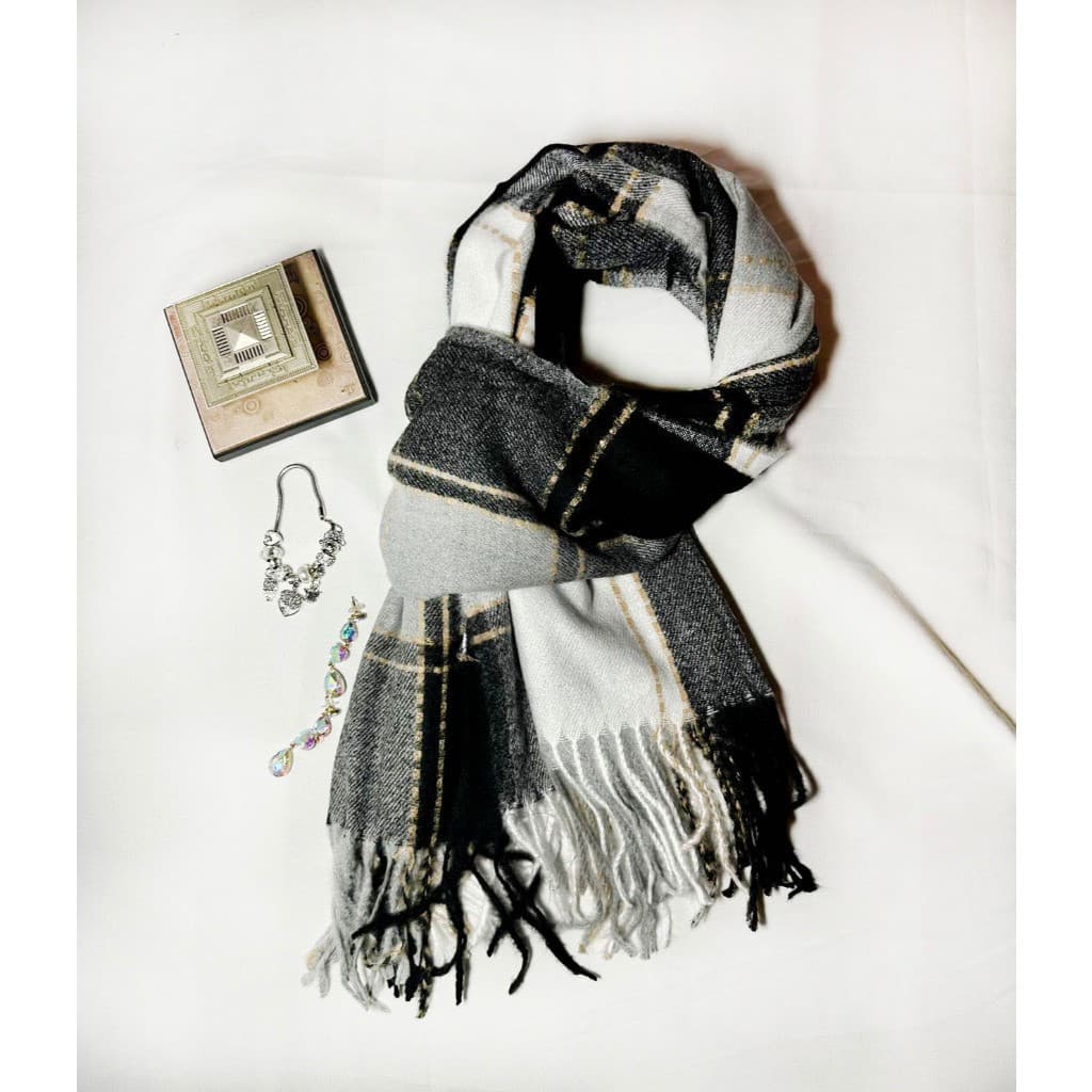 2024 Novo Cachecol Pashmina Xadrez Feminina Com Franjas, Echarpe Fashion Inverno Outono, Xale Grosso CLASSICO Modelo2408
