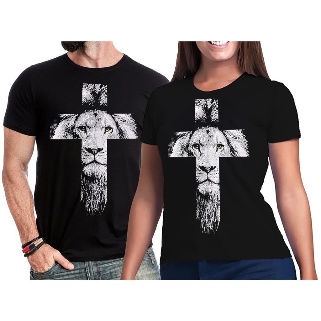Camiseta  Kit Casal Evangélica Cristã modinha Leão da tribo de Judá