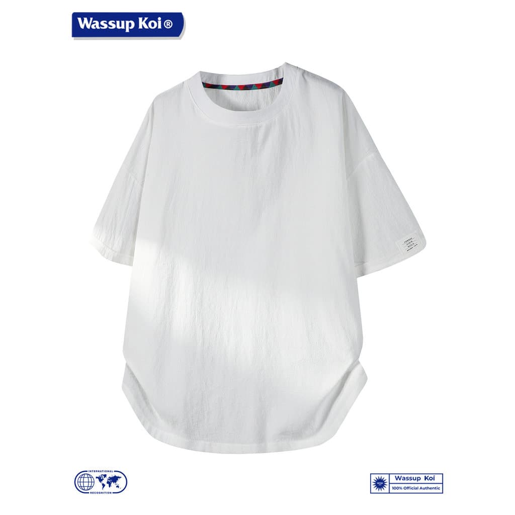 WASSUP KOI Camiseta masculina branca de manga curta verão solta simples roupa de rua estilo básico estilo simples mascul