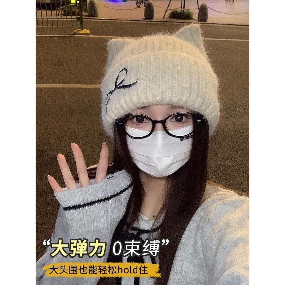 Japonês doce bonito orelhas de gato chapéu de malha feminino 2025 novo estilo outono inverno estilo chapéu de lã quente