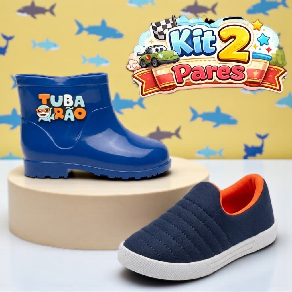 Kit 2 Pares Galocha Calce Fácil Infantil Menino Leve Confortável