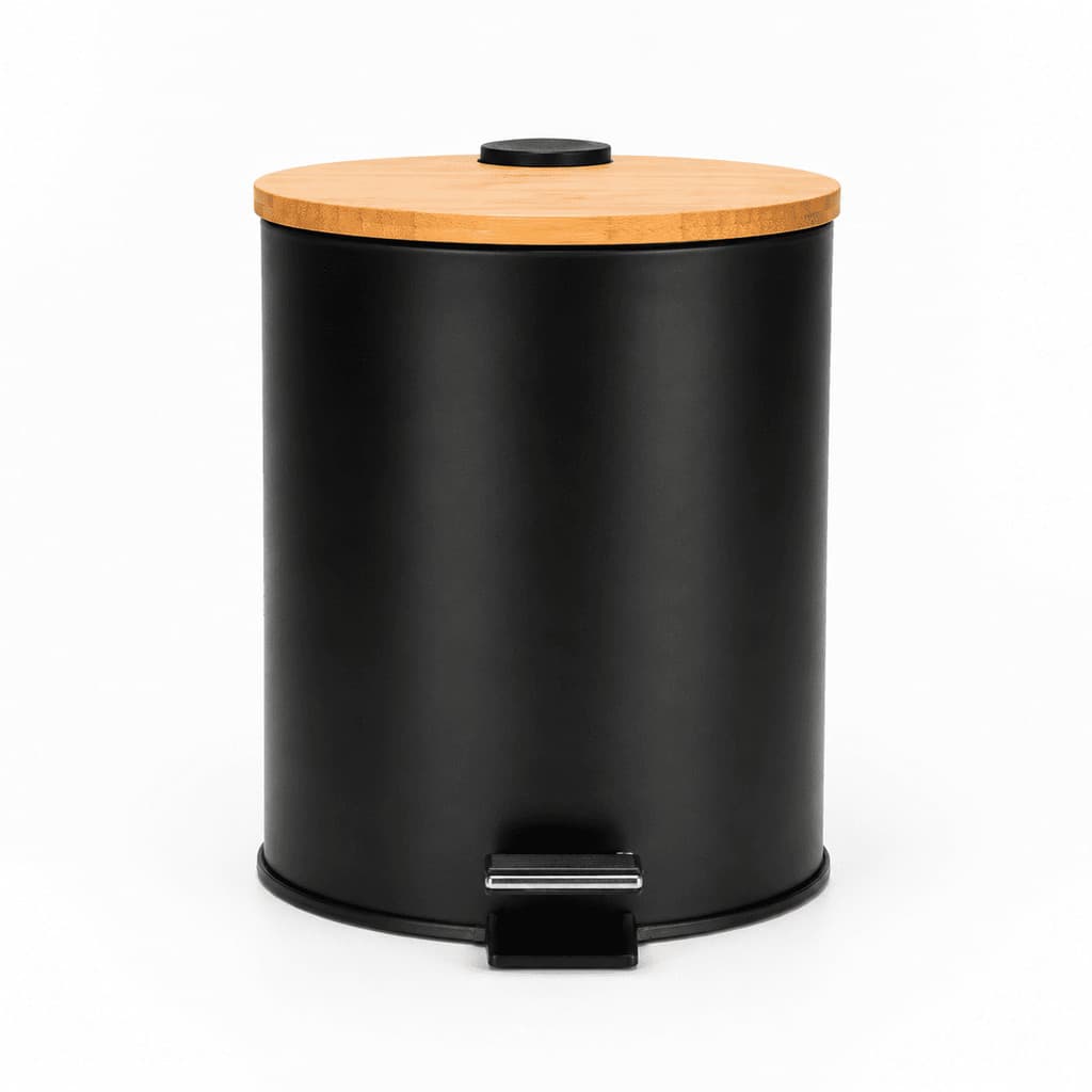 Lixeira Com Pedal Tampa Bambu 5 Litros Preta Fosca