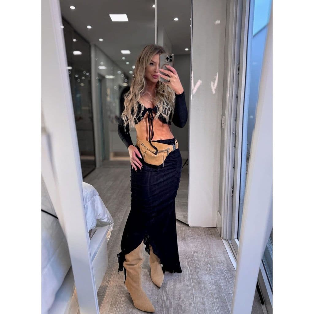 Vestido midi  tomara que caia de tule com recortes de ponta Dafne