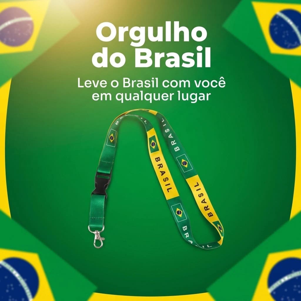 Cordão Lanyard Brasil para Crachá, Chaveiro e Celular - Orgulho Nacional