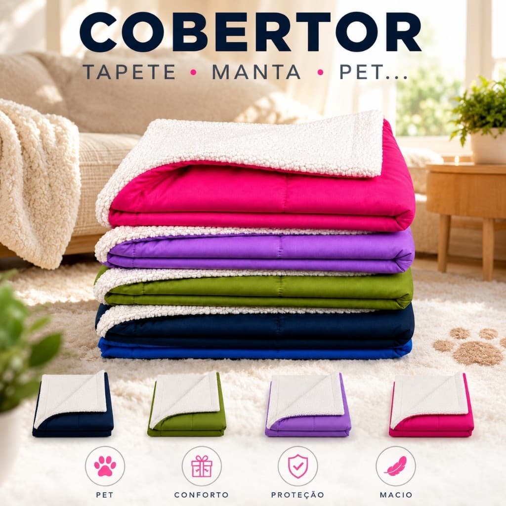 Manta Pet Dupla Face Sherpa Coberdrom Cobertor Cachorro Gato Em 2 Tamanhos Macio Quentinho Premium