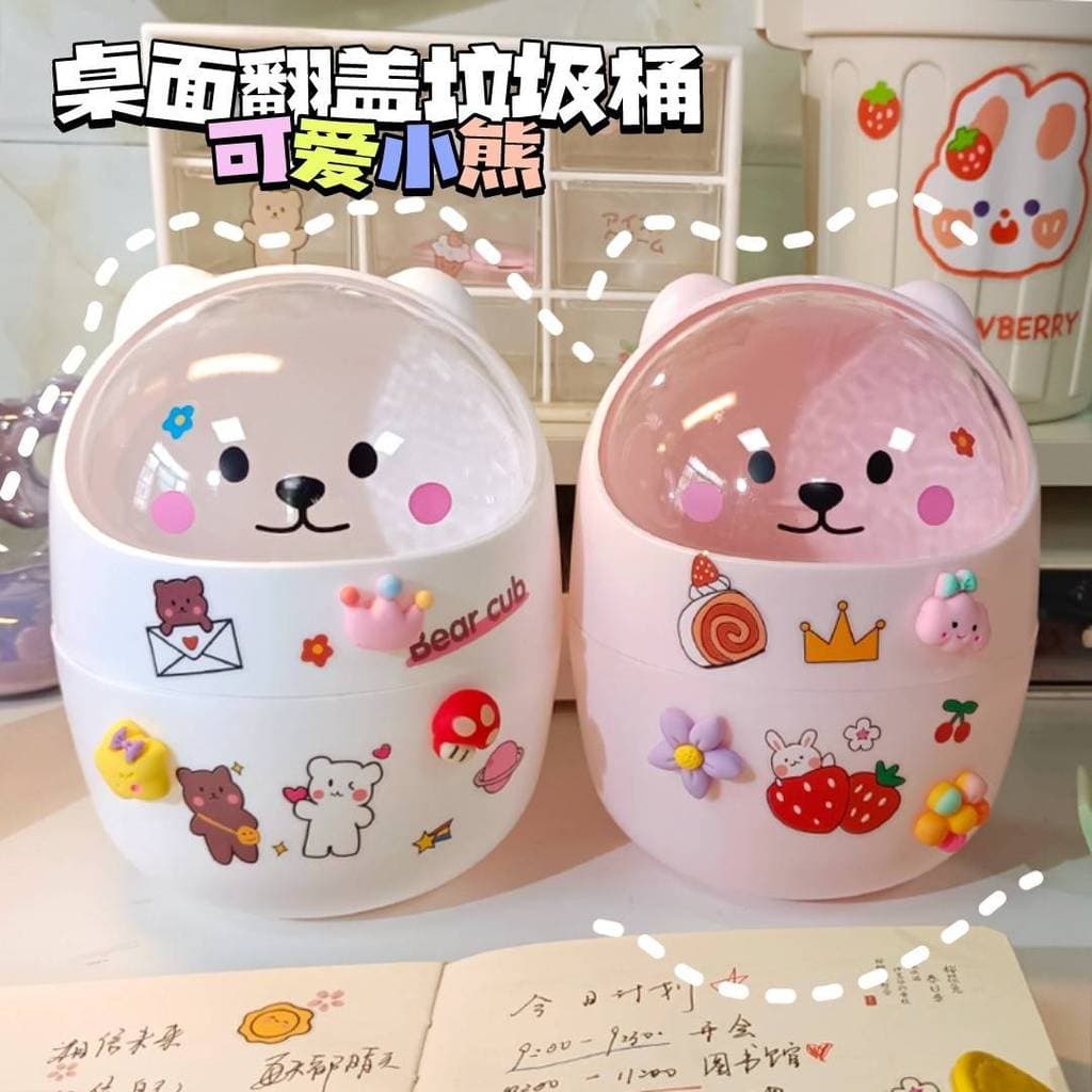 Lixeira de mesa fofa de urso de desenho animado, Mini lixeira de armazenamento, dormitório estudantil, caixa de armazena