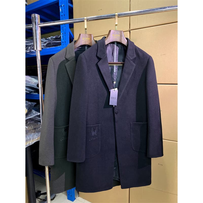 Moda bonito outono inverno casaco de caxemira masculino simples bordado meados de comprimento casaco de lã Q76