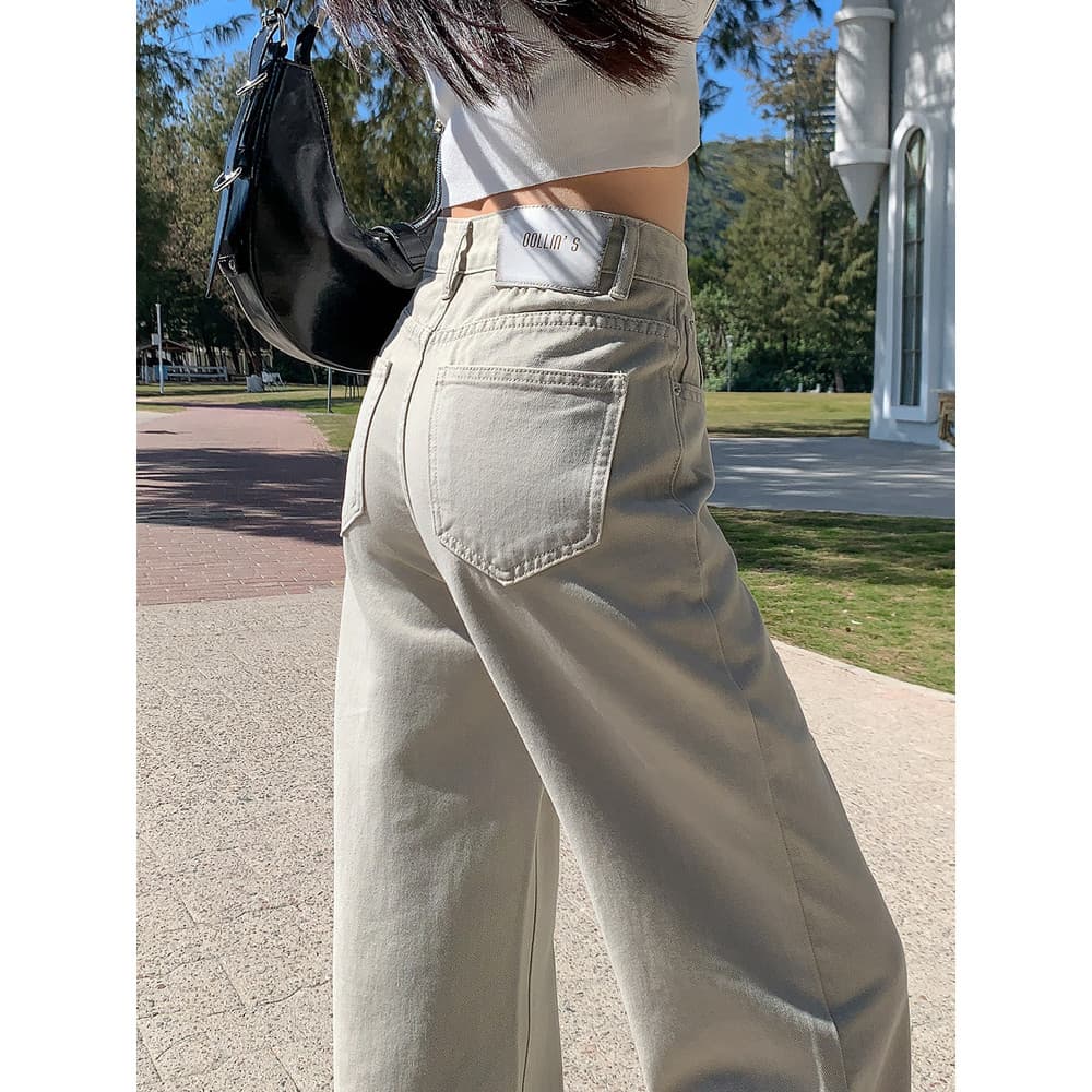 2026 verão novo estilo Jeans de cintura alta em linha reta solta calças pequenas de venda quente mais magro olhar estrei