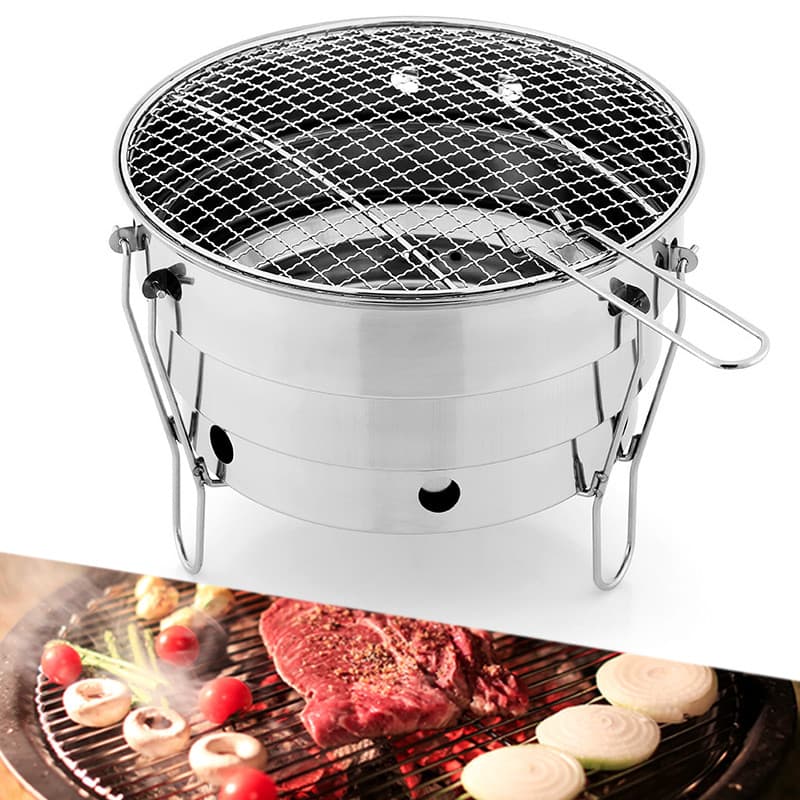 Novo estilo pequena churrasqueira de aço inoxidável ao ar livre portátil churrasco piquenique dobrável grelha a carvão g