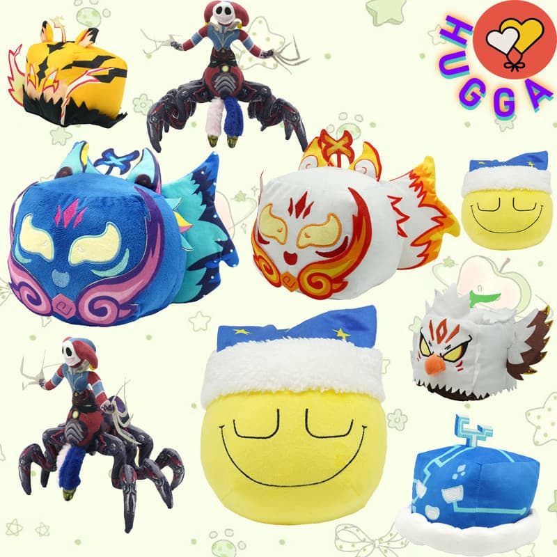HUGGA Blox Fruits Brinquedo de Pelúcia Infantil Menino Huggy Wuggy Poppy Playtime Capítulo 5 Boneco Raposa Kitsune Box D